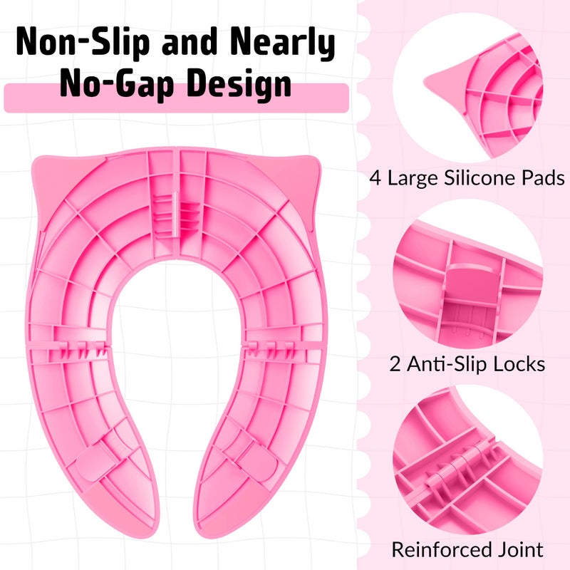 Maliton Portable Potty Seat for Toddler Travel - Foldable Non-Slip Potty Training Toilet Seat Cover for Girls, Baby Kids with Drawstring Bag (Pink Owl) - Image 3